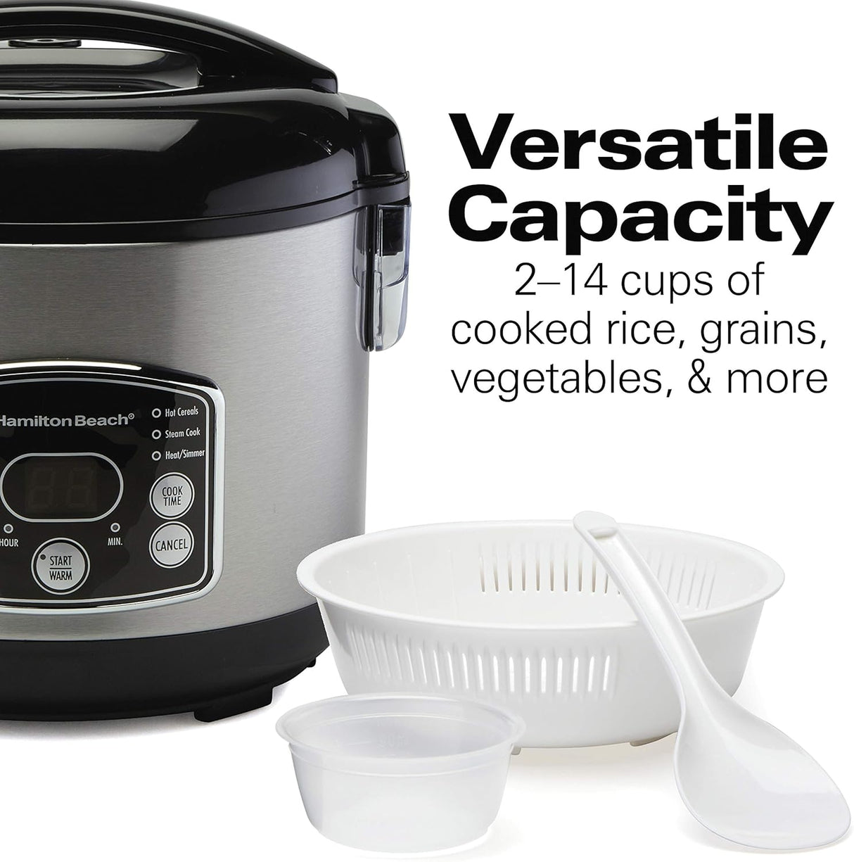 Arrocera Digital Hamilton Beach, 14 tazas, con vaporera, 37548