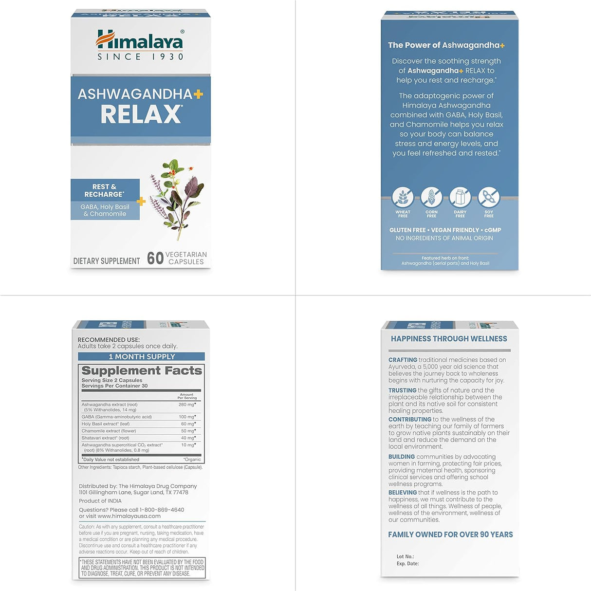 Ashwagandha+ Relax Himalaya, GABA, Albahaca Sagrada, 60 Cápsulas