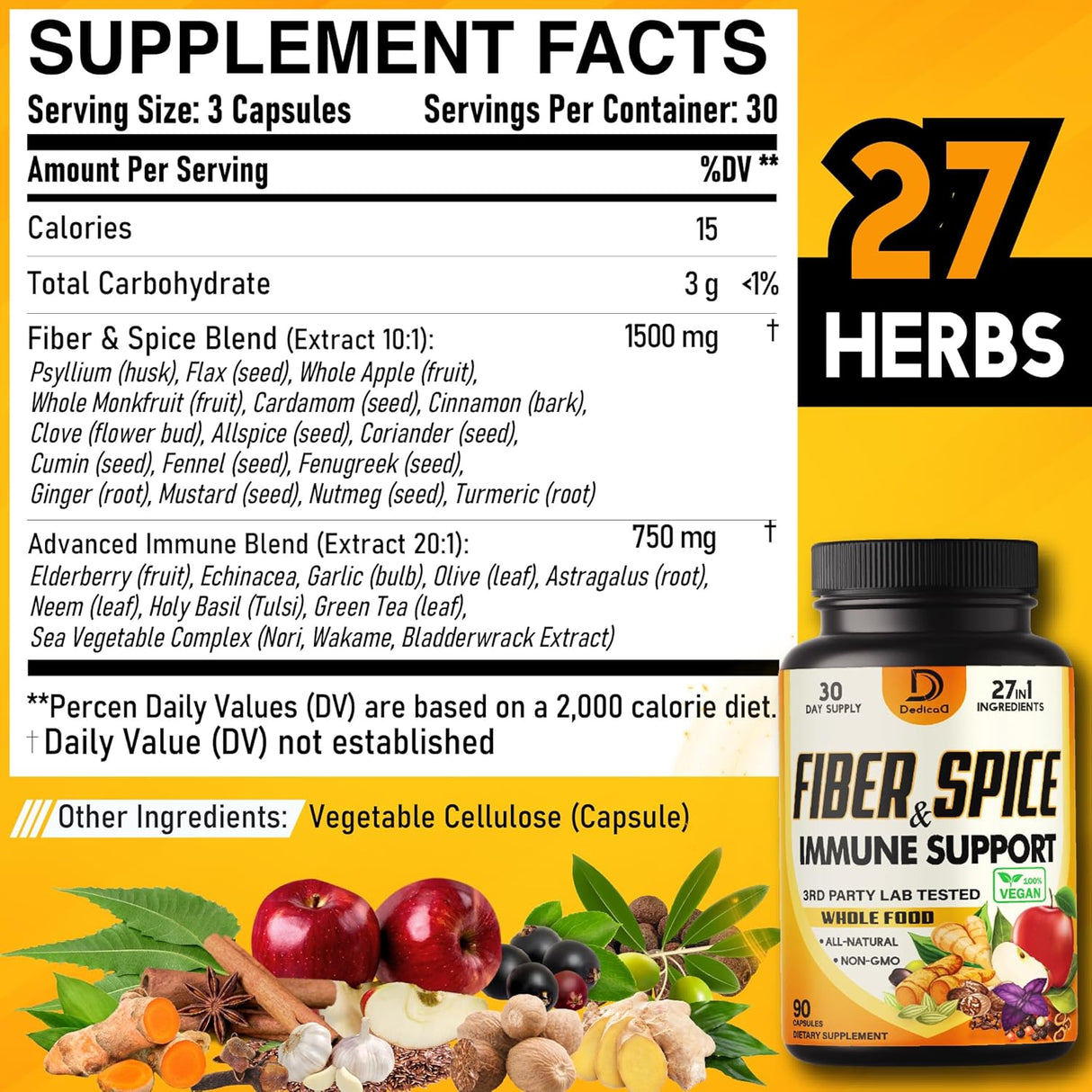 Suplemento de fibra y especias 27 en 1 - 90 cápsulas