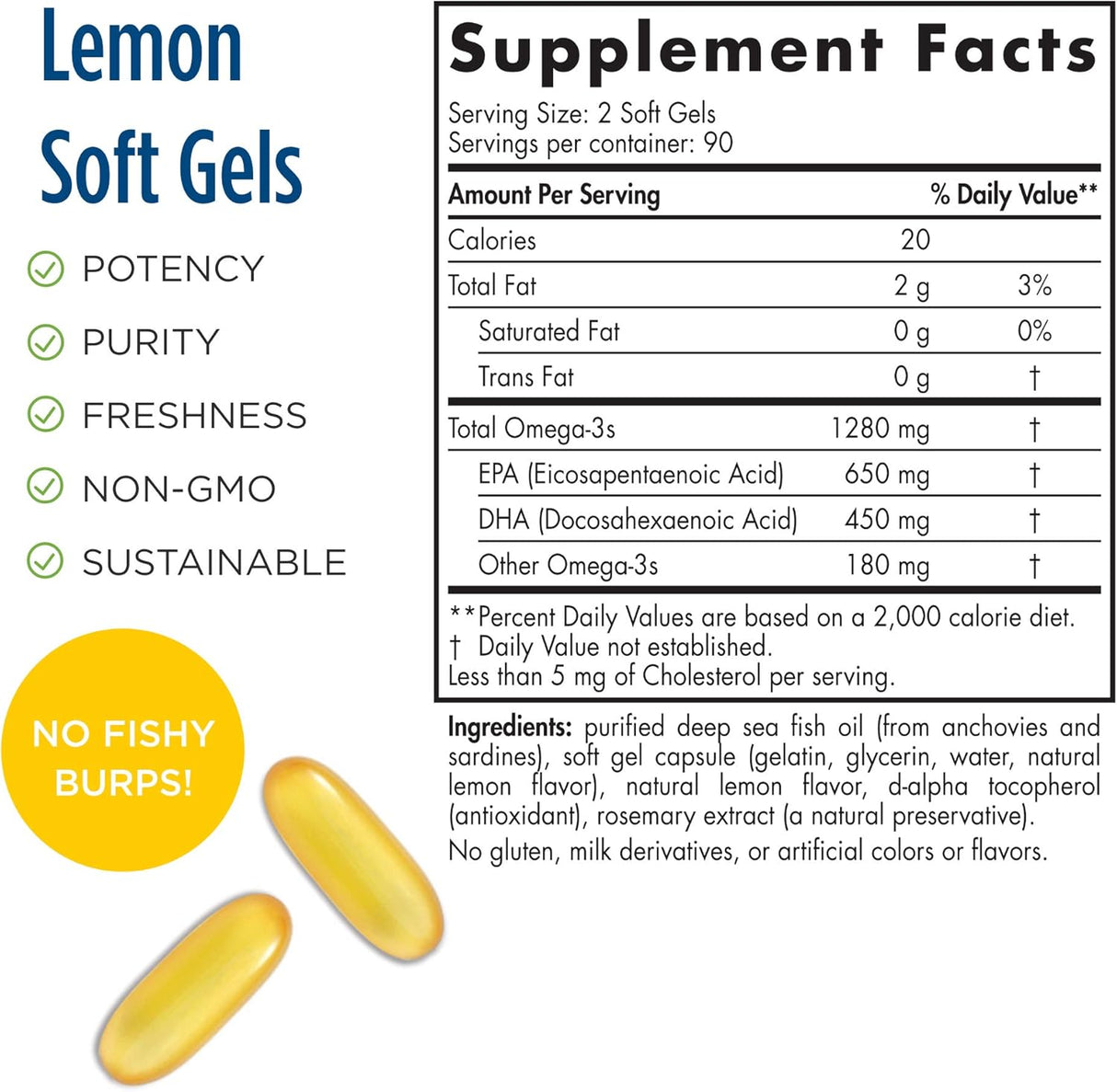 Suplemento ProOmega, sabor a limón 1280 mg Omega-3 con EPA