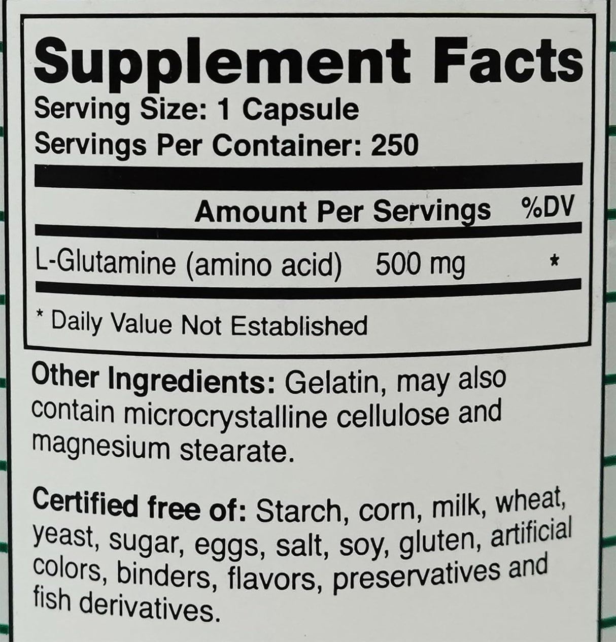 Pure L Glutamina 500 mg 250 cápsulas
