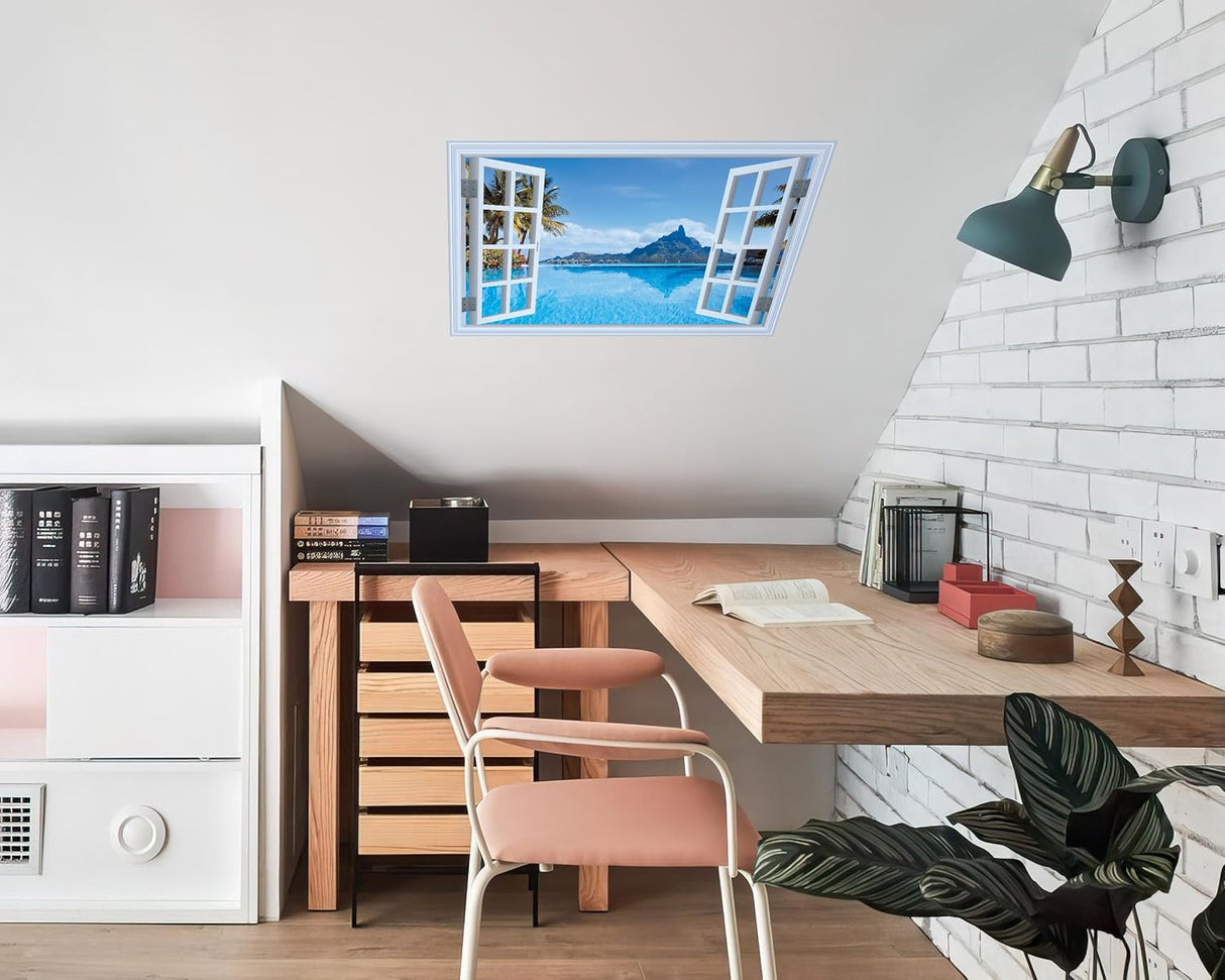 Adhesivo de pared falso para ventana, vista frente al mar