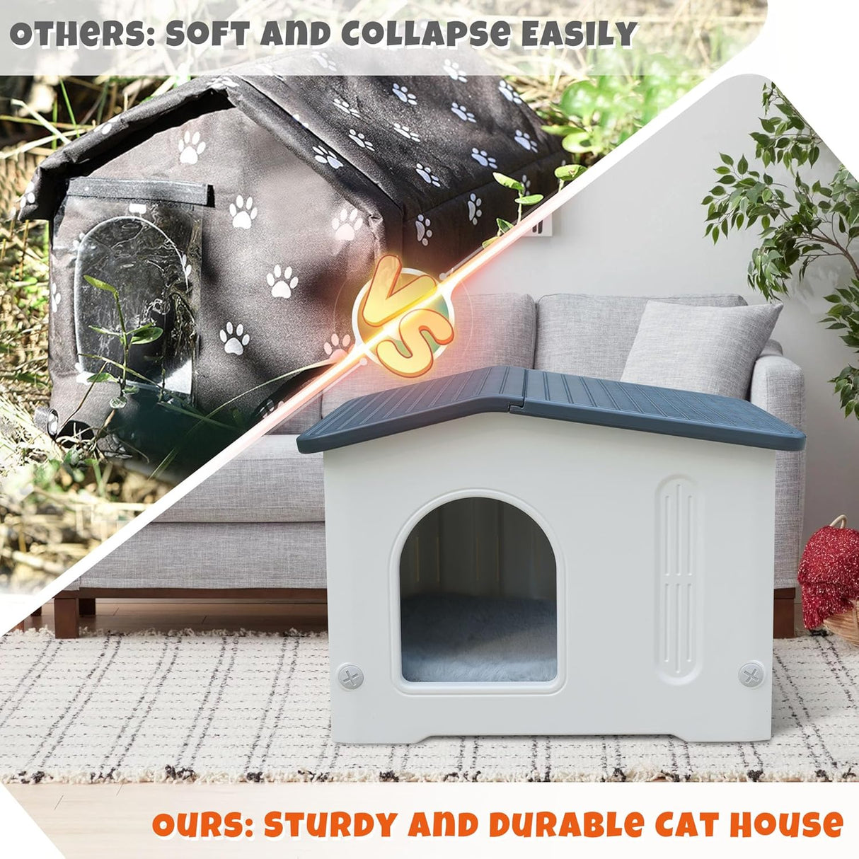 Casa para gatos impermeable, marca desconocida, con puerta de escape.