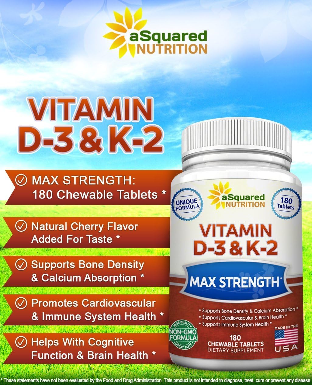 Suplemento Nutrition Vitamina D3 con K2-180 masticables