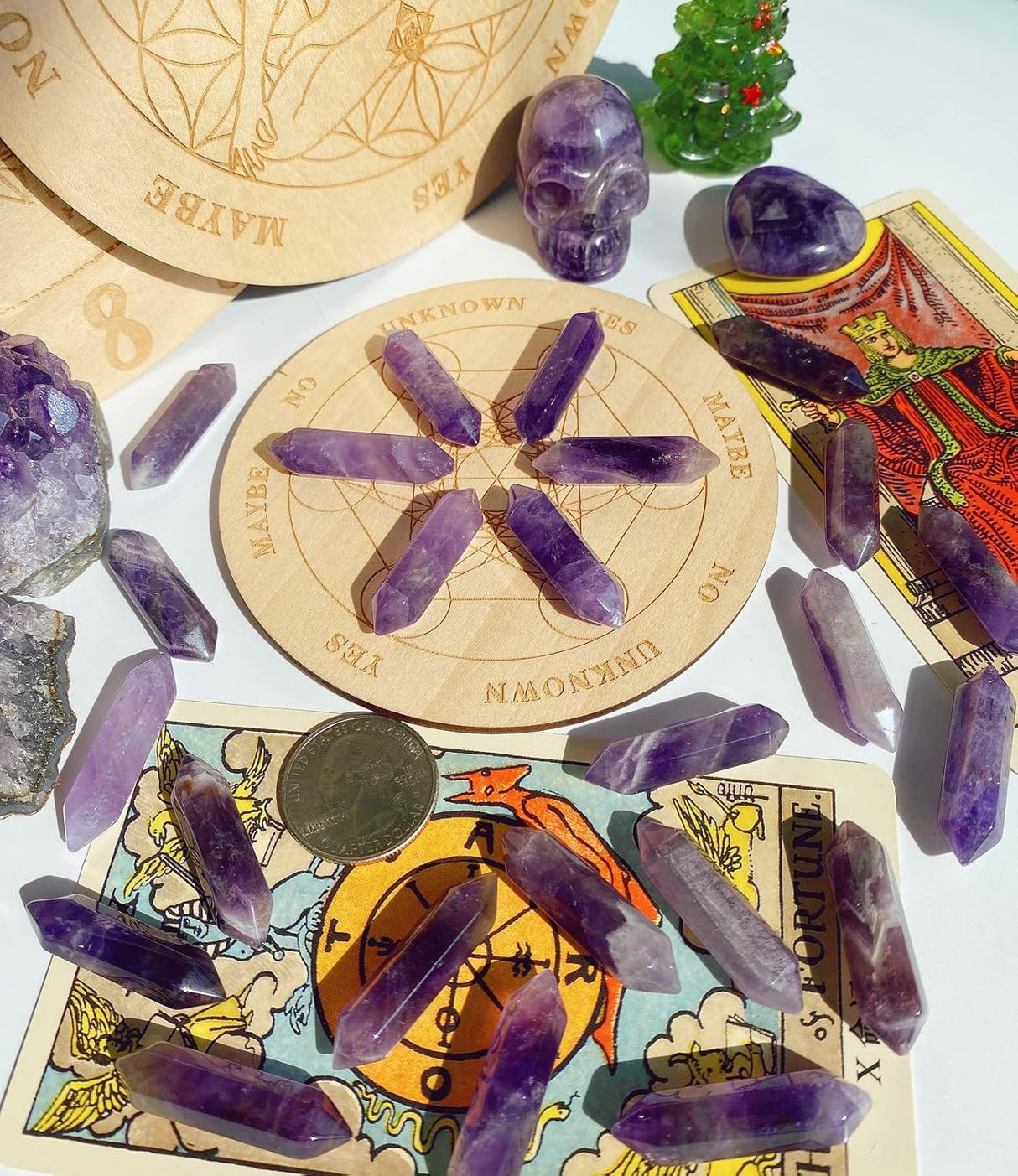 Juego de 10 varitas de cristal de amatista, piedras curativas