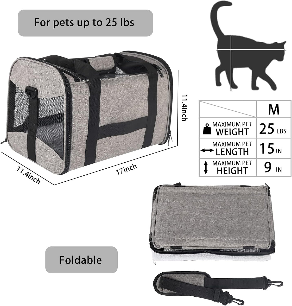 Transportín para Gatos - Aprobado por Aerolíneas, Móvil, M
