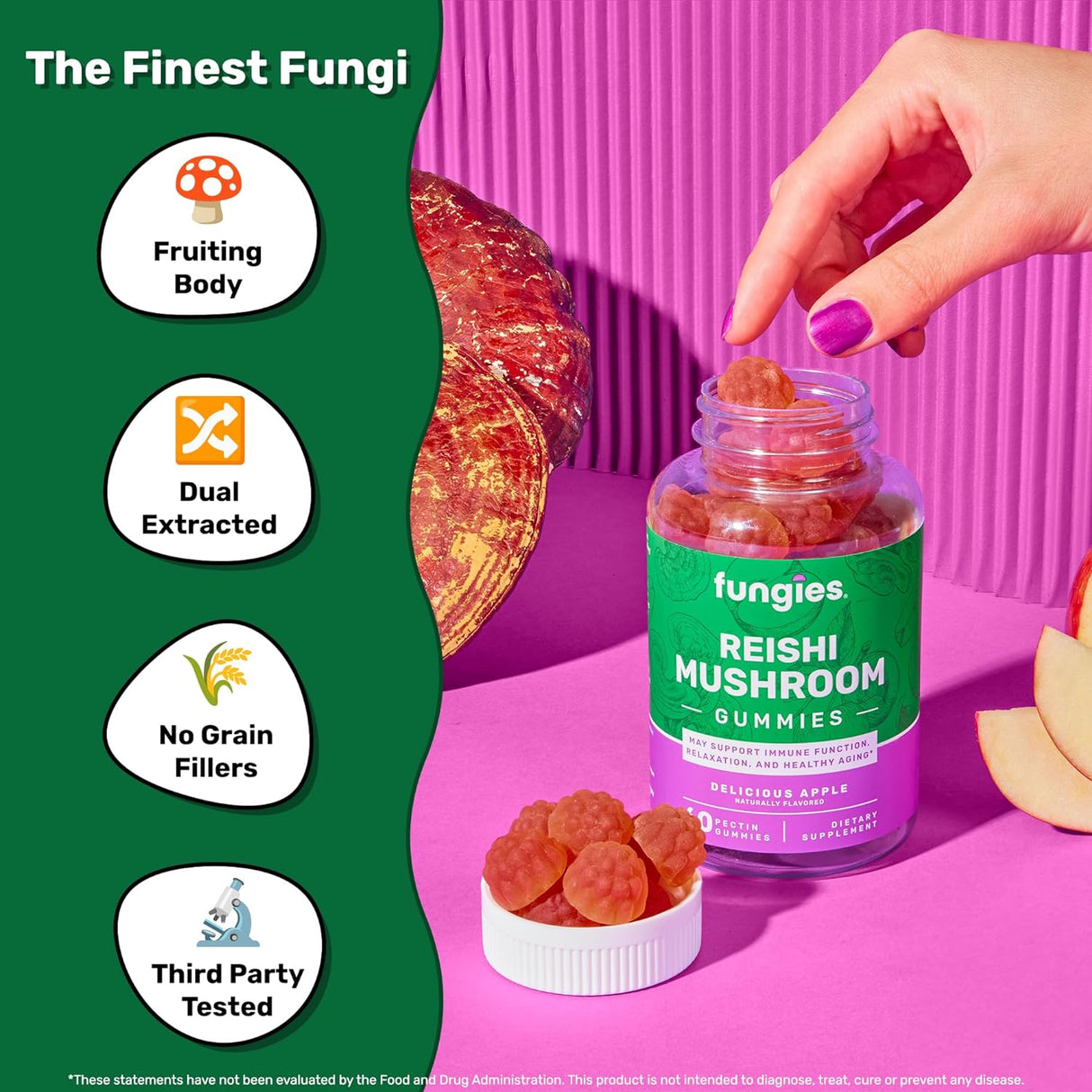 Suplemento Reishi Gomitas de hongos Deliciosa manzana 60und