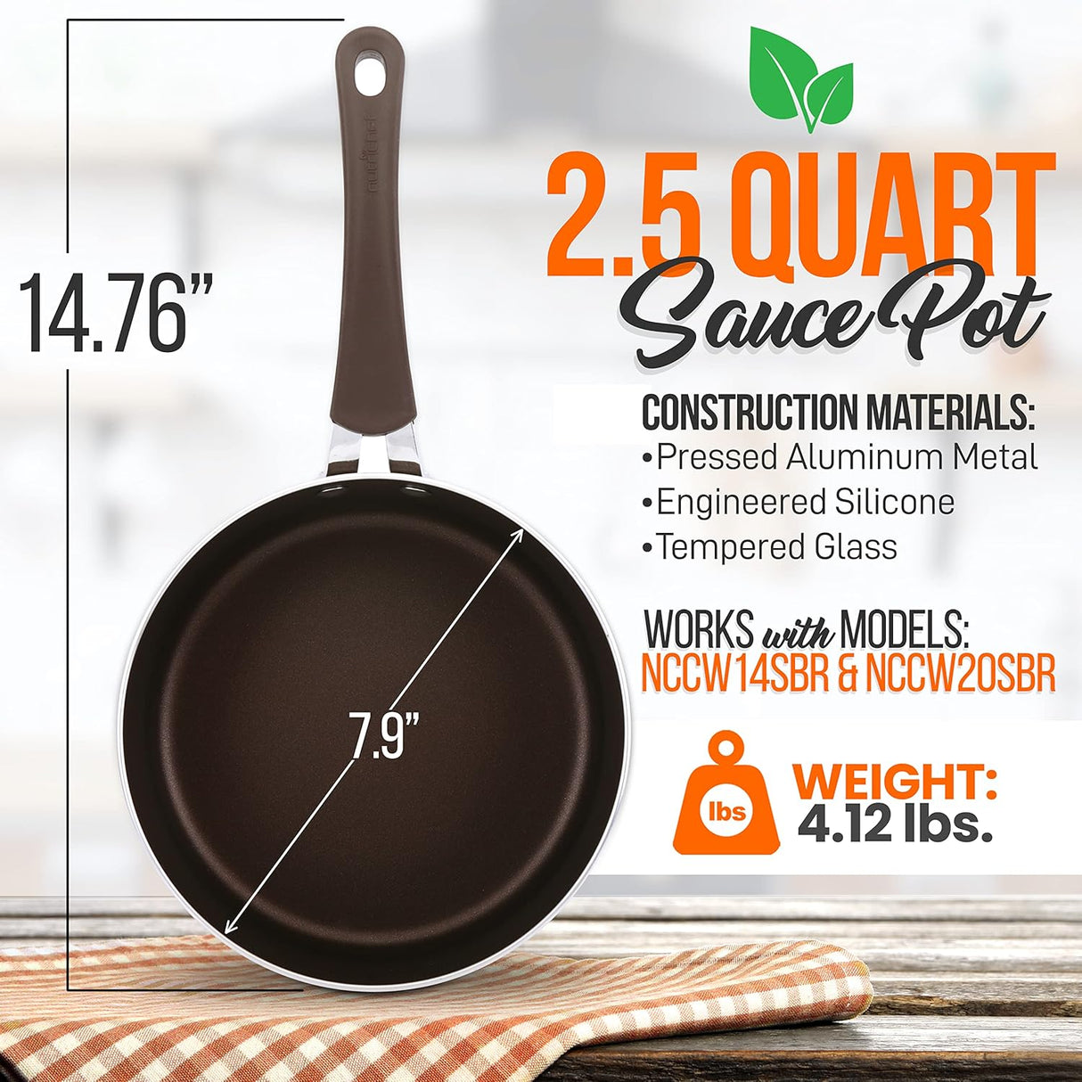 Olla de salsa con tapa de vidrio NUTRICHEF NCCW14SBR2SP