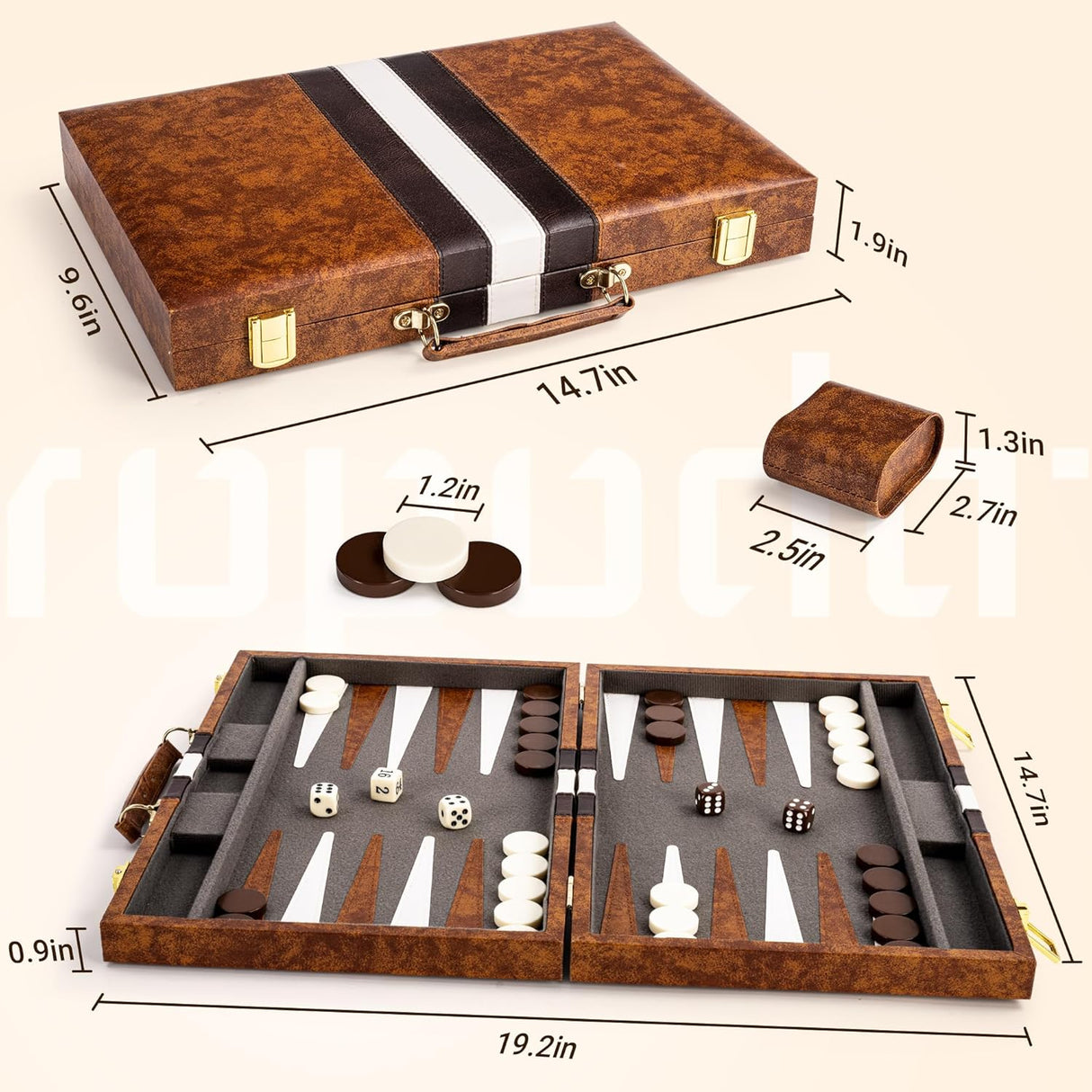 Juego de Mesa Backgammon Ropoda 15 con Guía de Estrategia