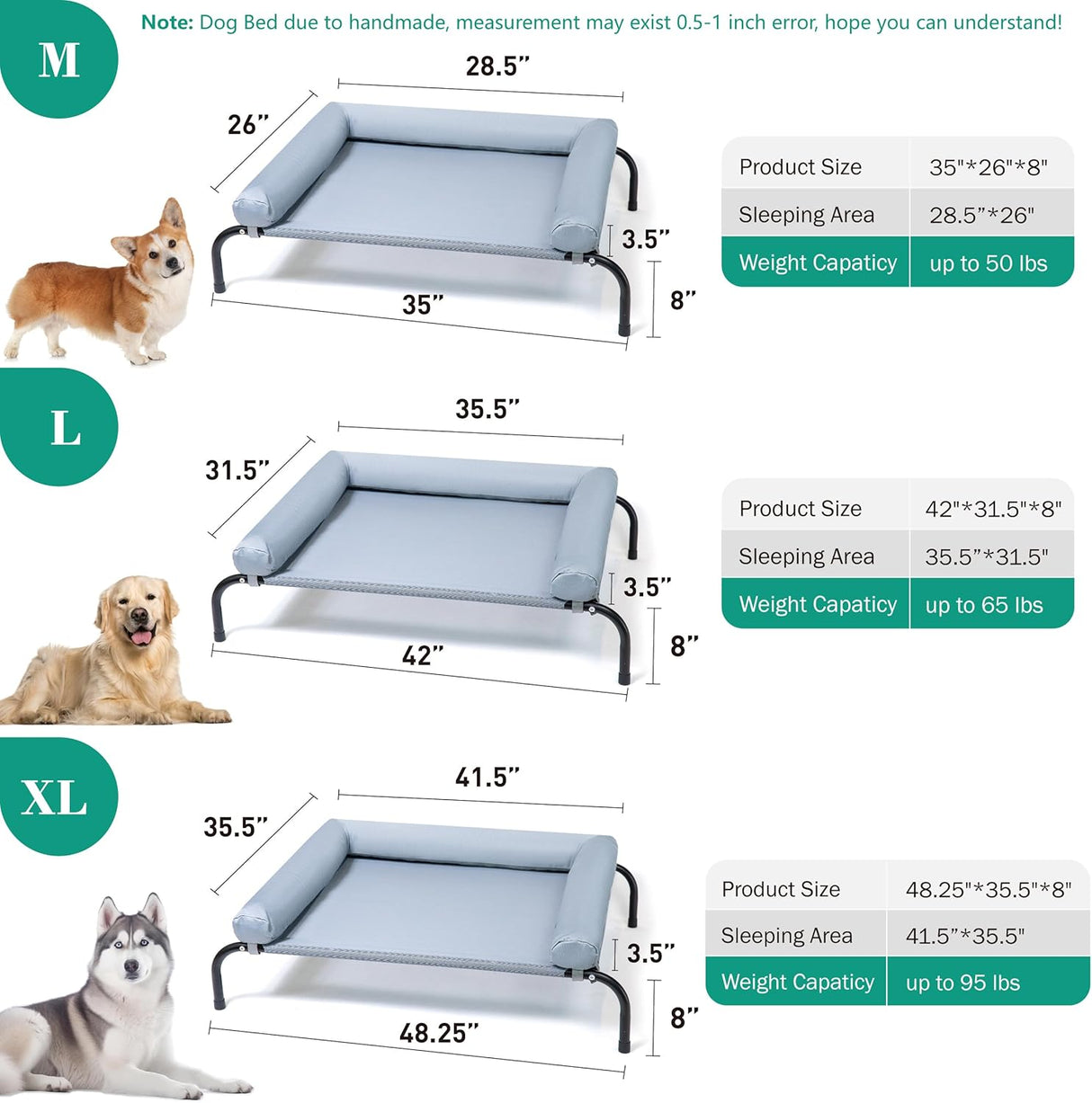 Cama Elevada para Perro, Marca Desconocida, Con Almohadas, Mediana