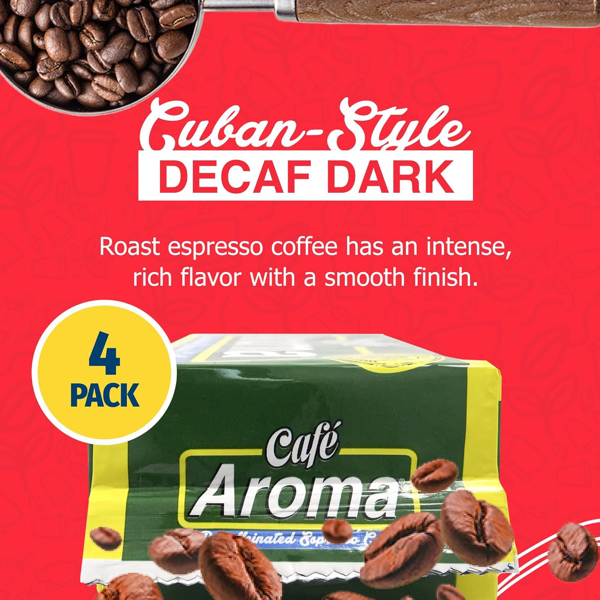 Café Aroma Espresso Descafeinado 8.8oz, Estilo Cubano, 4-Pack
