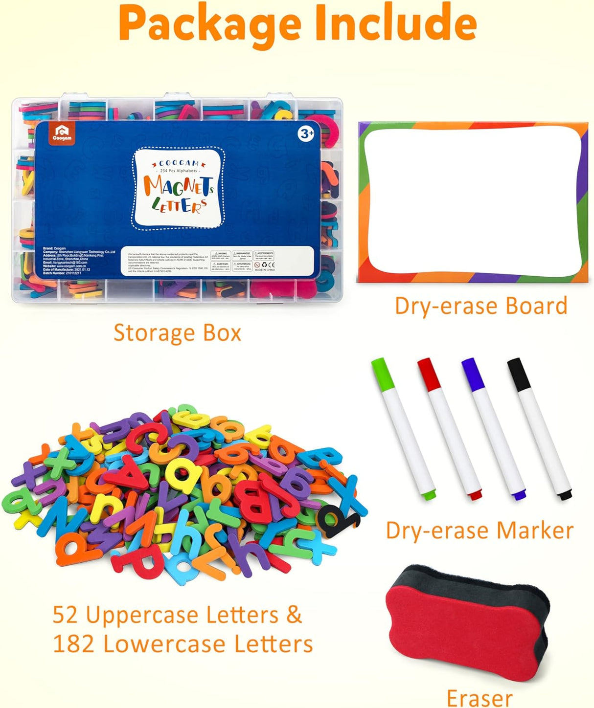 Letras Magnéticas Coogam 234 Pzs, Foam ABC, Juego Educativo