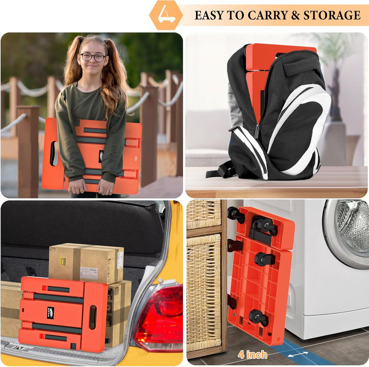 Carretilla Plegable SOYO, 500lbs, 6 Ruedas, 2 Cuerdas Elásticas