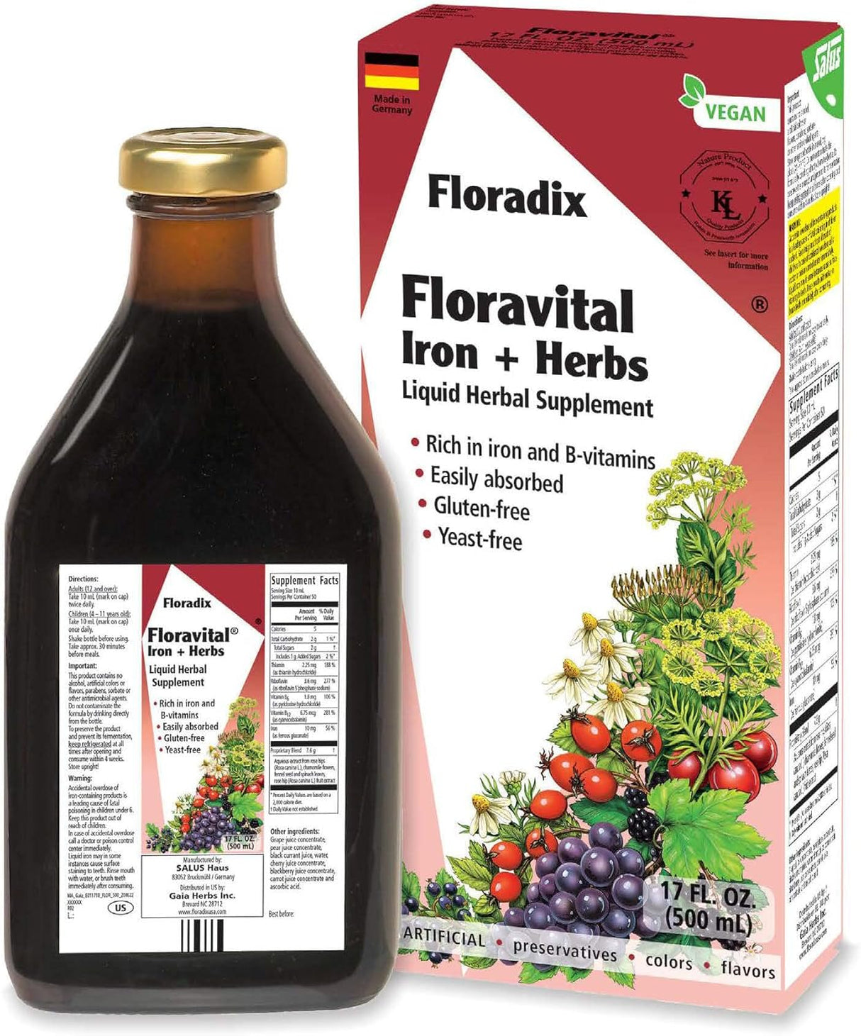 Suplemento loradix Floravital Iron & Herbs líquido vegano
