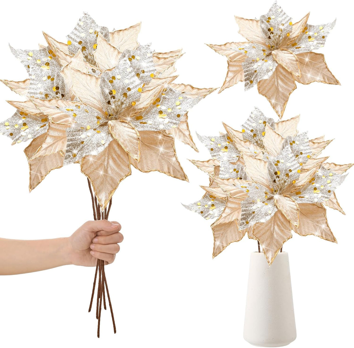 Flores Poinsettia Artificiales Hotop 11 con Stem Largo 6 Pcs