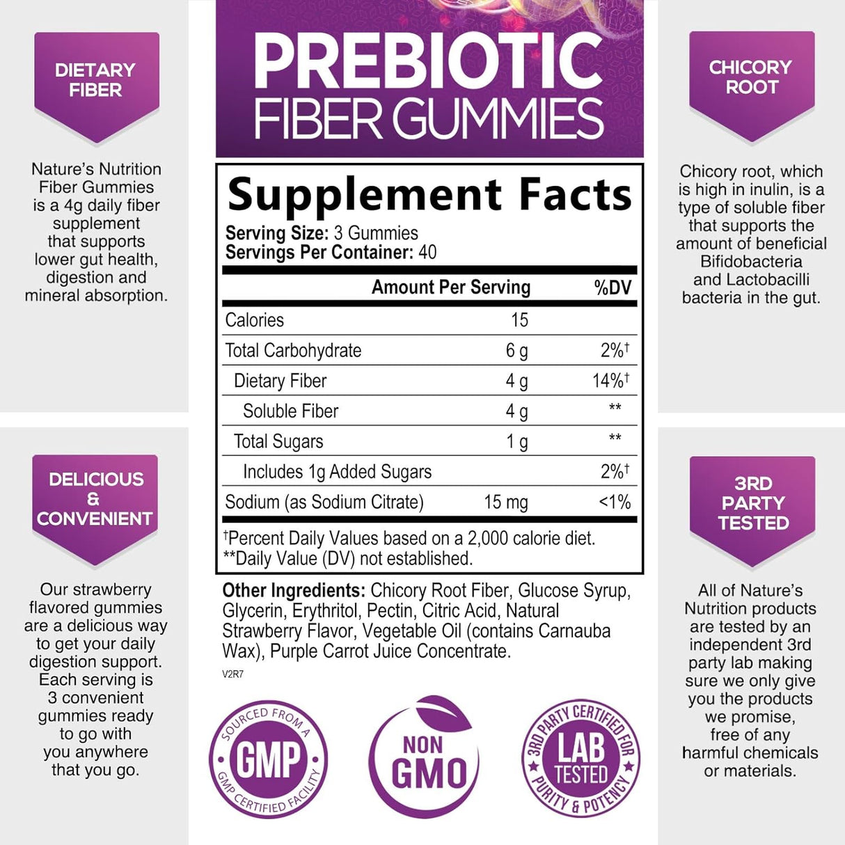 Suplemento Nutrition gomita prebiótica de fibra de 0.14 oz