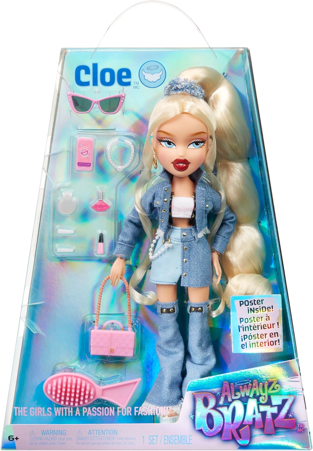 Muñeca Bratz Alwayz Cloe con 10 accesorios y póster