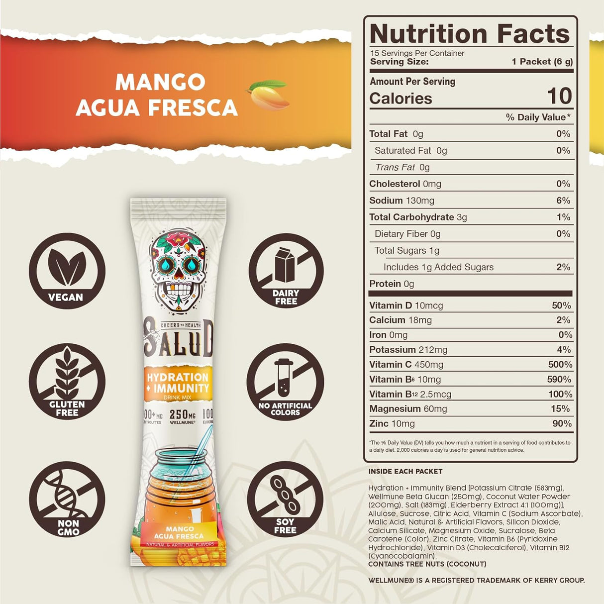 Salud Pack de Hidratación + Inmunidad Polvo, Mango, 15 Servs