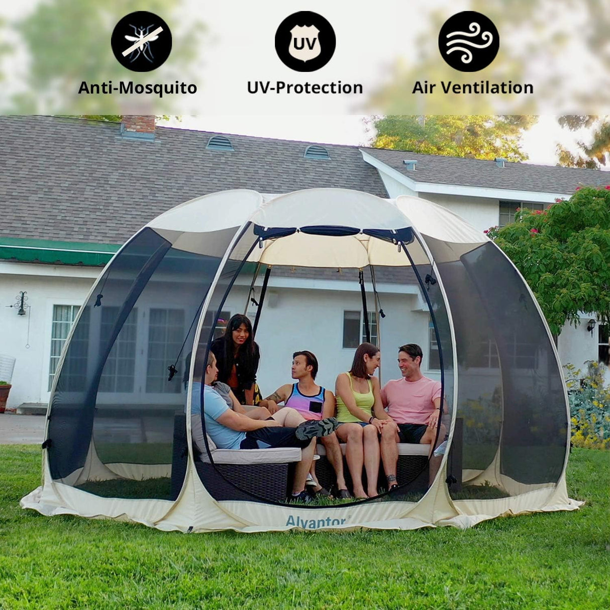 Casa de Pantalla Alvantor, Carpa Plegable con Mosquitero, 6-15 Pers.
