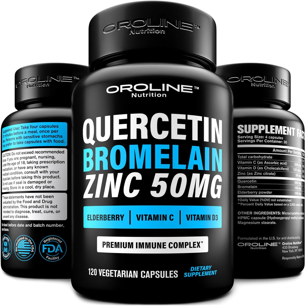 Suplemento de quercetina de 500 mg zinc de 500 mg vitamina C