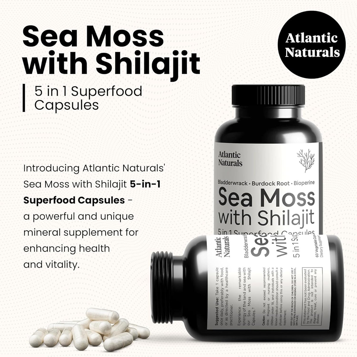 Atlántic Naturals Cápsulas de Sea Moss con Shilajit 5 en 1 60 c