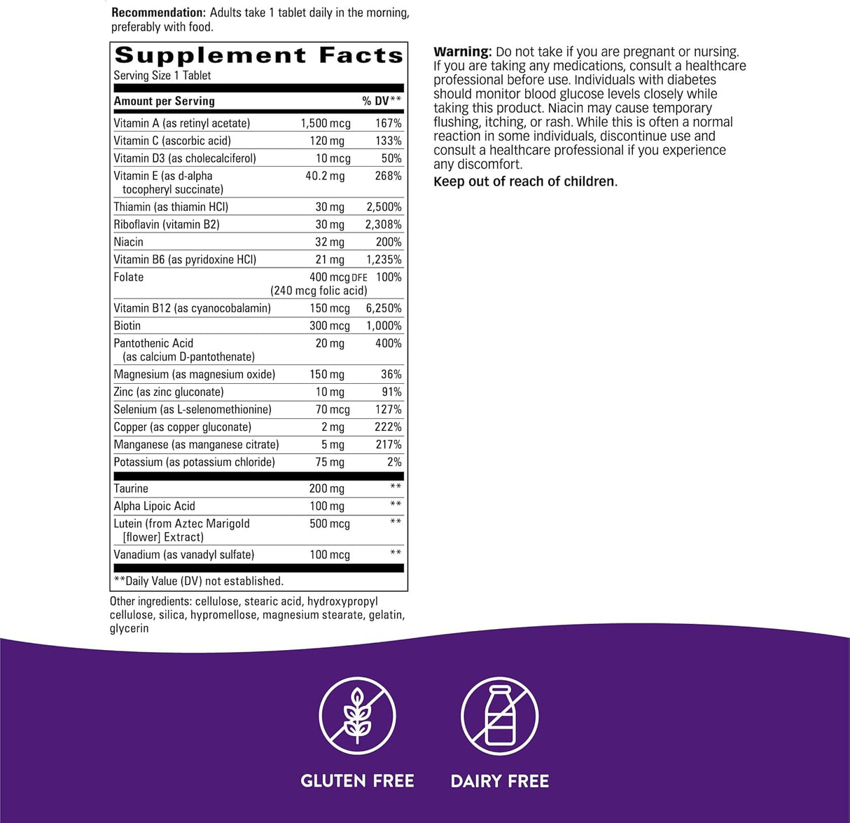 Multivitamínico diabético para apoyo nutricional diario