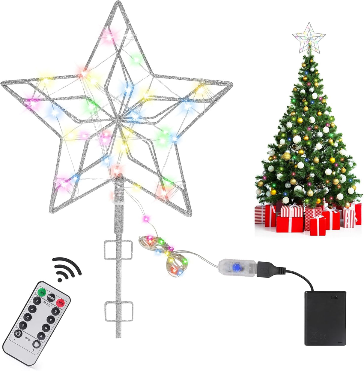 Estrella Decorativa para Árbol de Navidad, 50 Luces, Metal