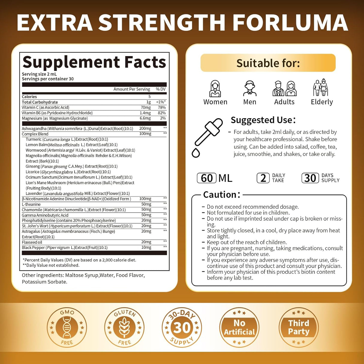 Cortisol Supplements, 21 en 1, Ashwagandha, L-Theanine, 60ml
