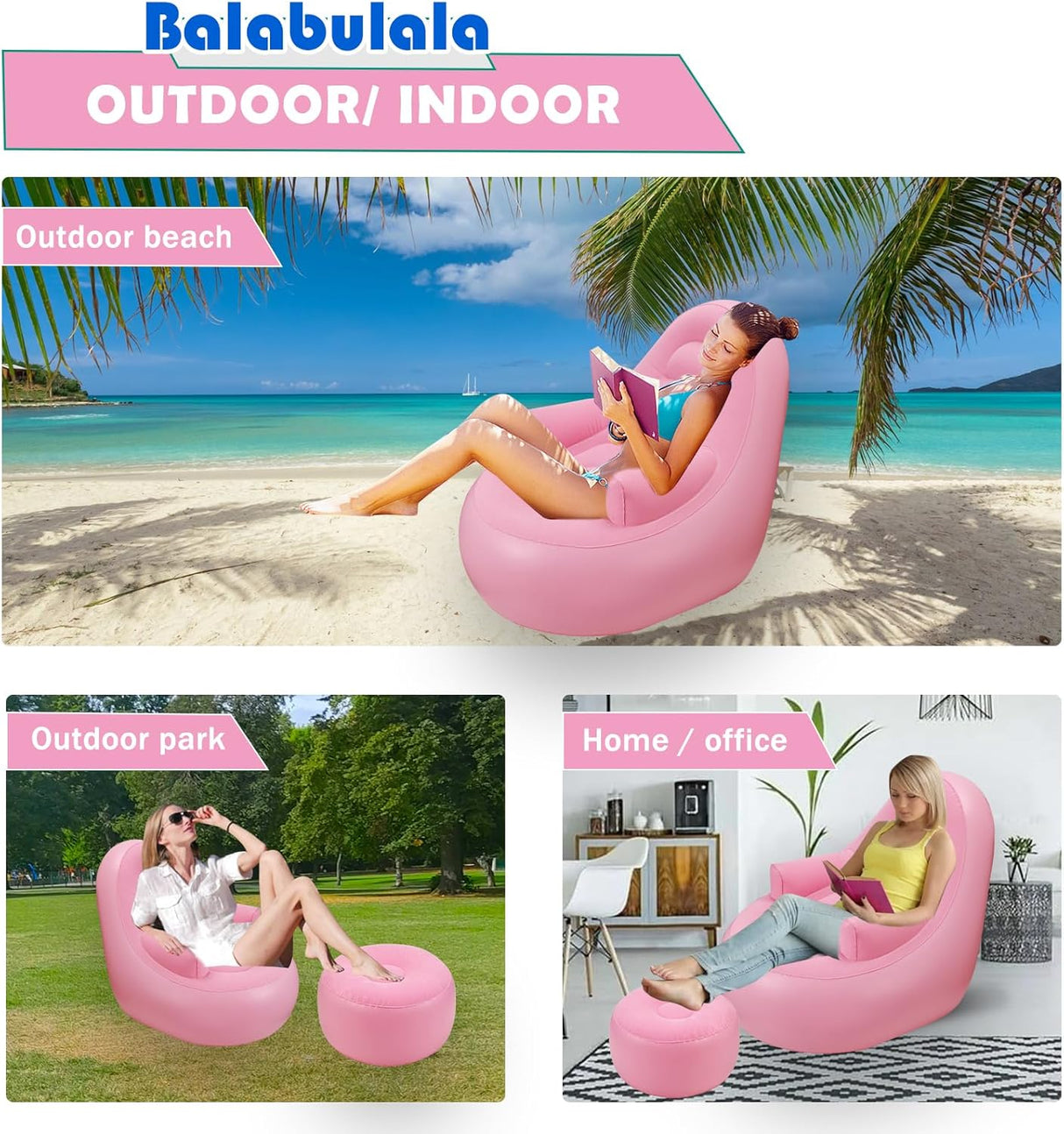 Sofá Inflable con Descansabrazos y Puff, Ideal para Camping