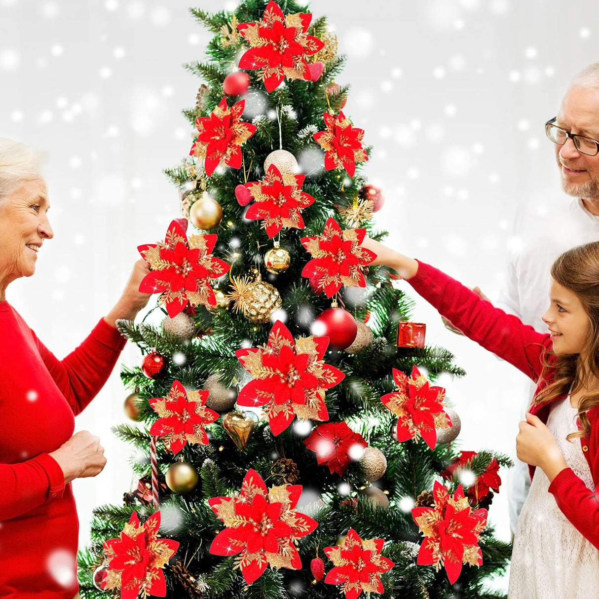 Flores Artificiales Poinsettia - 36 Piezas, Clips, 6-4-3 Pulgadas