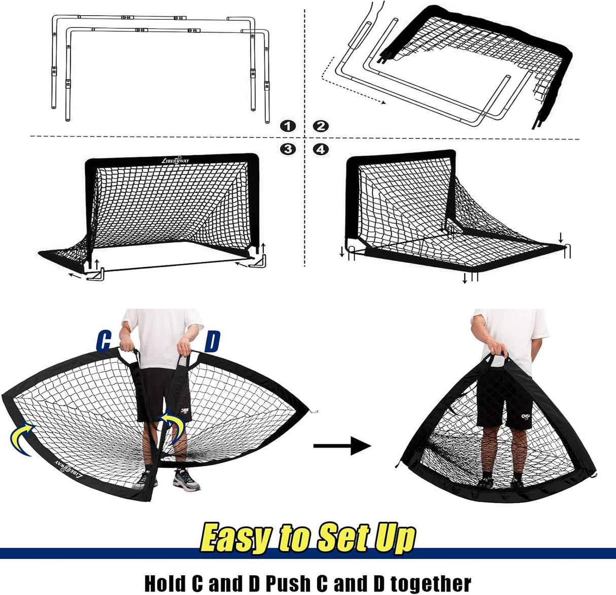 Porteria de futbol desplegable para niños, con bolso