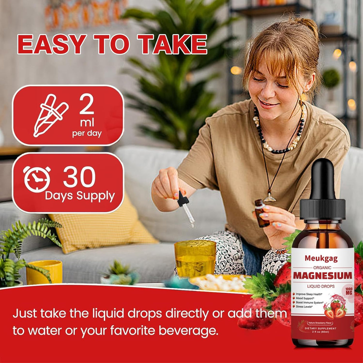 Suplemento Líquido de Magnesio Glycinato 1000mg con Bromelina, D3, B6 y K2