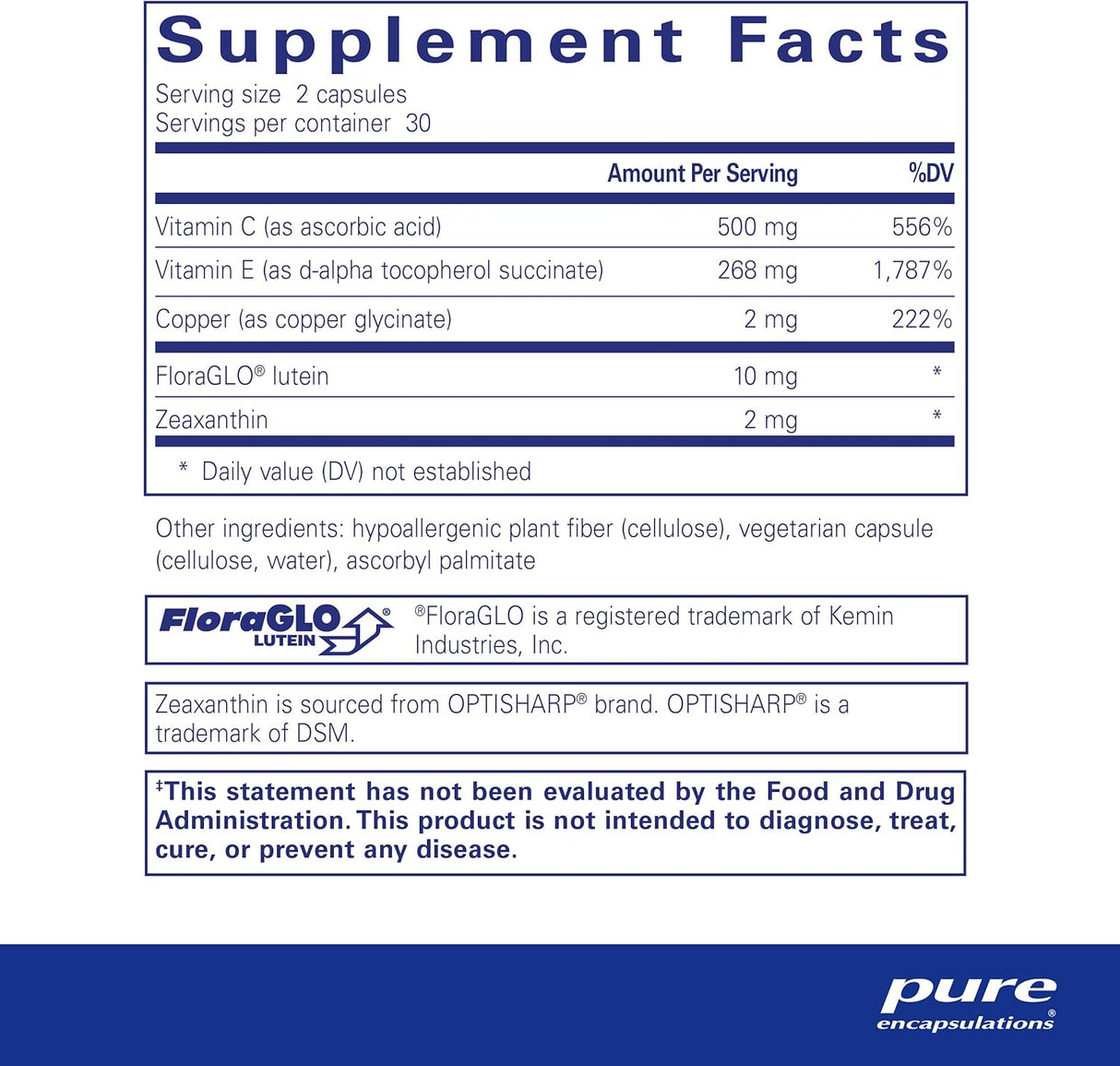 Suplemento Pure Encapsulations EyeProtect Basics sin zinc