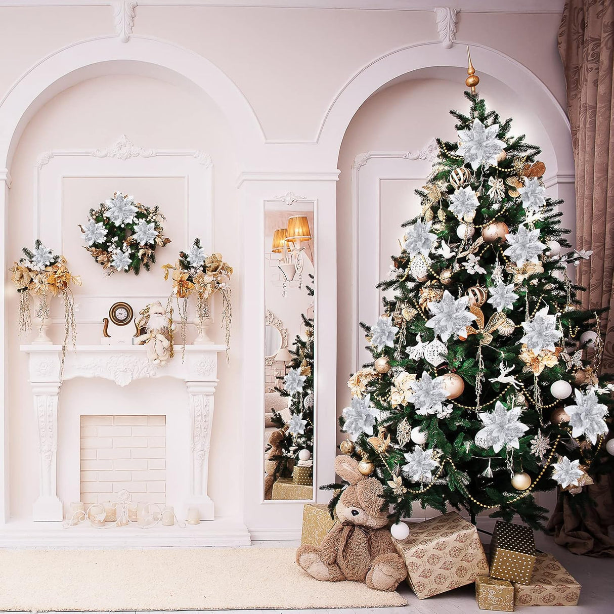 Flores Poinsettia Artificiales, 36 Pcs, 3-6 Pulgadas, Clips