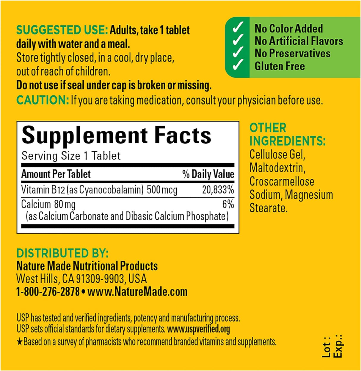 Suplemento Vitamina B-12 500 mg apoyo al metabolismo