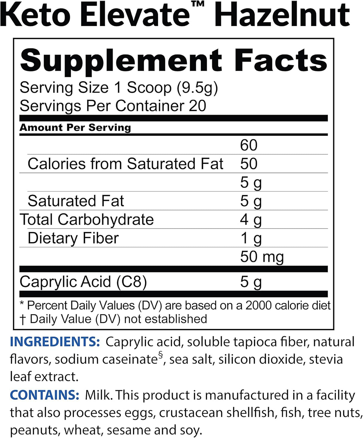 Suplemento Keto Elevate aceite puro C8 MCT en polvo 20 porc