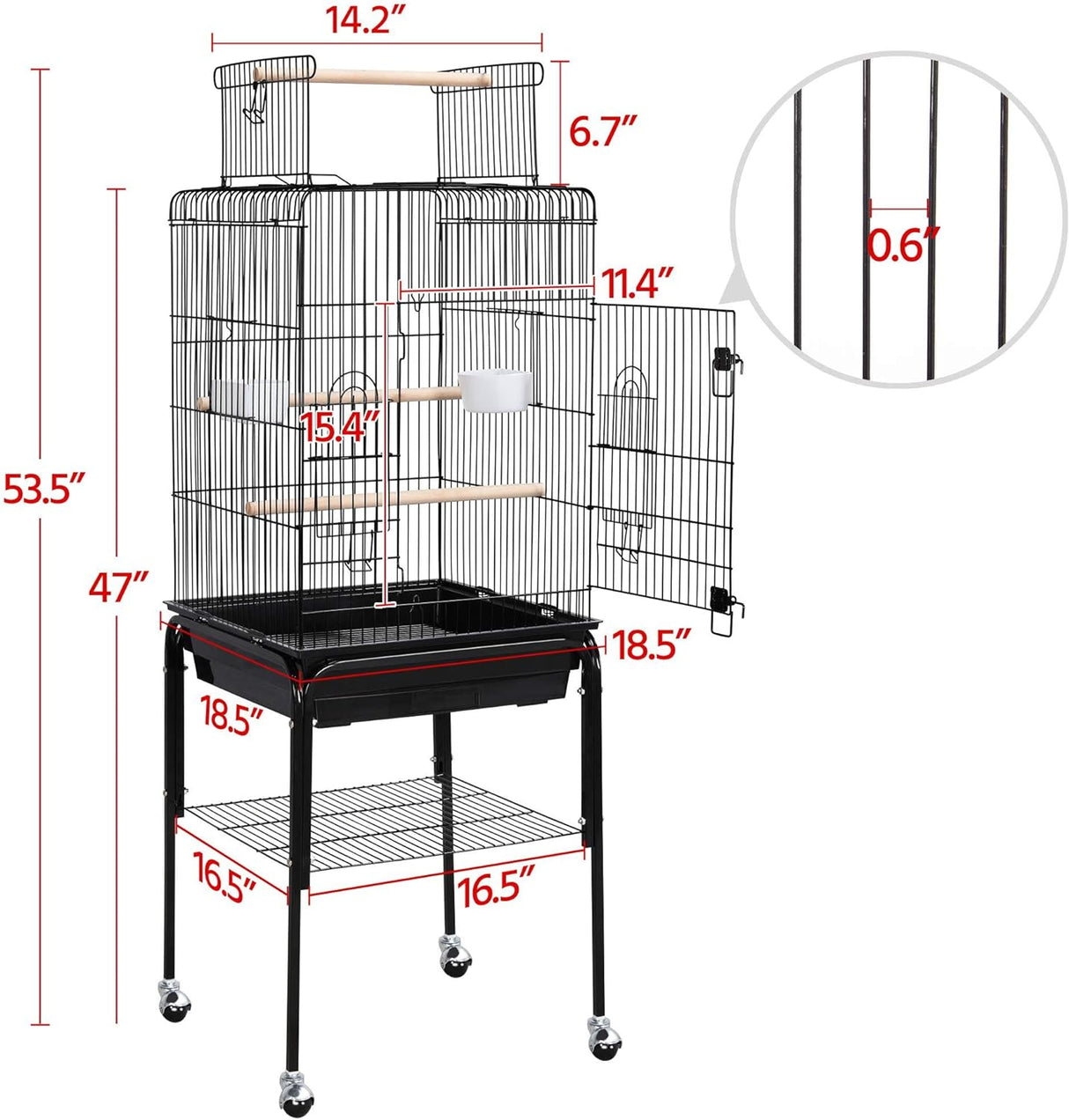 Jaula de loro con tapa abierta con soporte desmontable