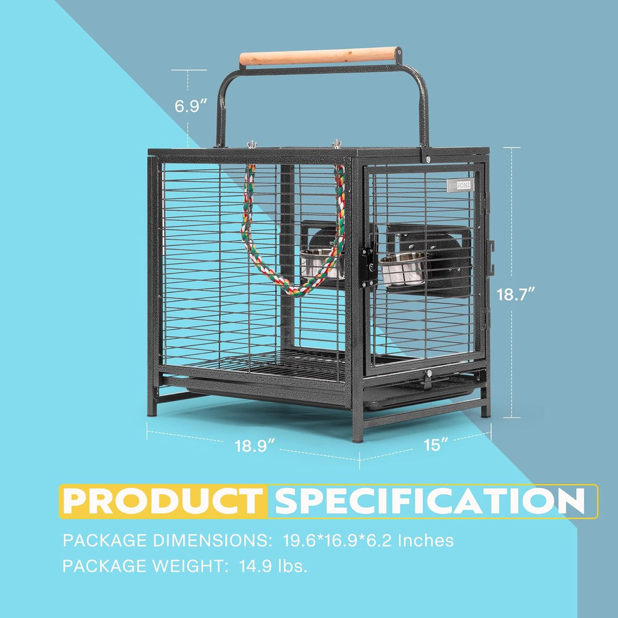 Jaula transportadora de viaje para pájaros de hierro forjado