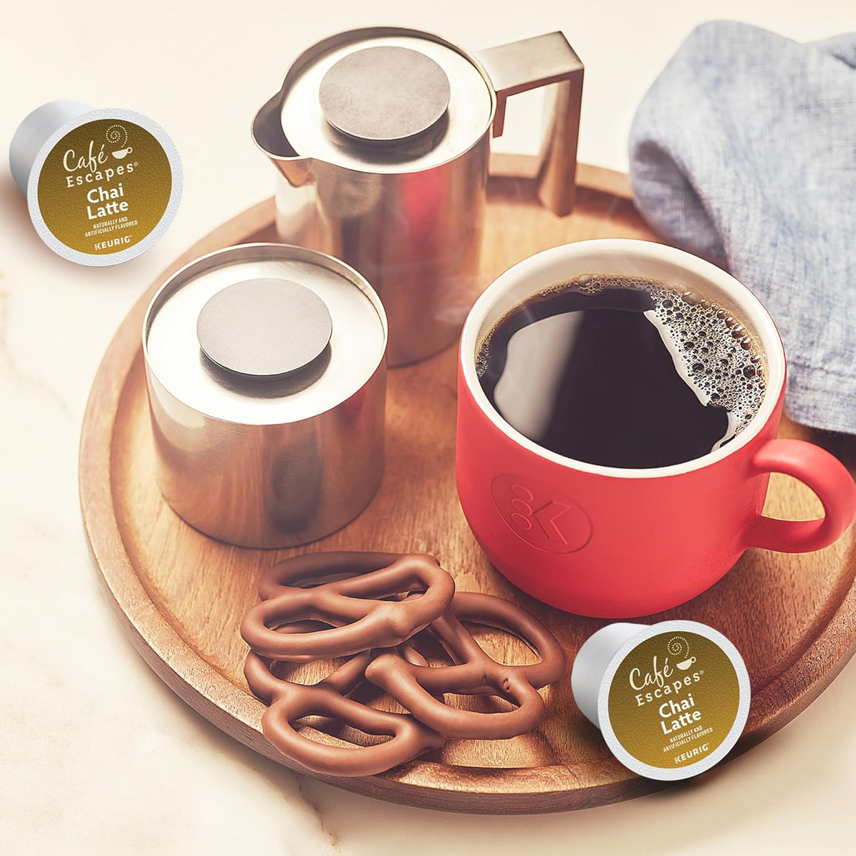 Café Escapes Chai Latte K-Cup Pods, 24 Unidades, Sabor Suave