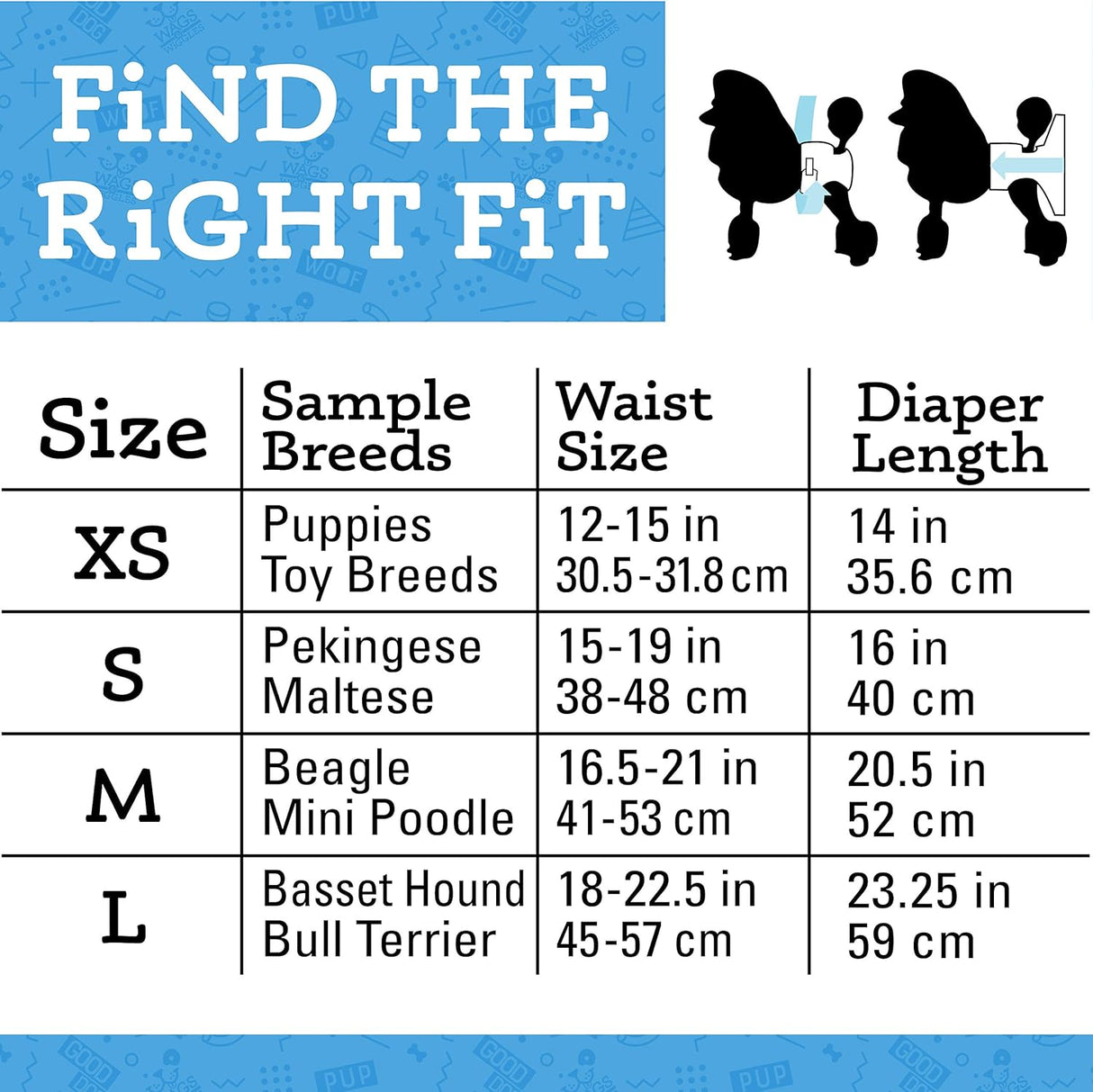 Wags & Wiggles - Pañales desechables para perros hembra y macho, superabsorbentes, disponibles en una variedad de tamaños