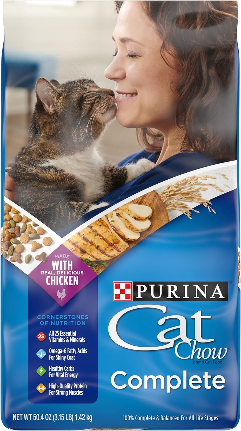 Purina Cat Chow Alimento seco para gatos alto en proteínas, completo - (4) bolsas de 3.15 libras