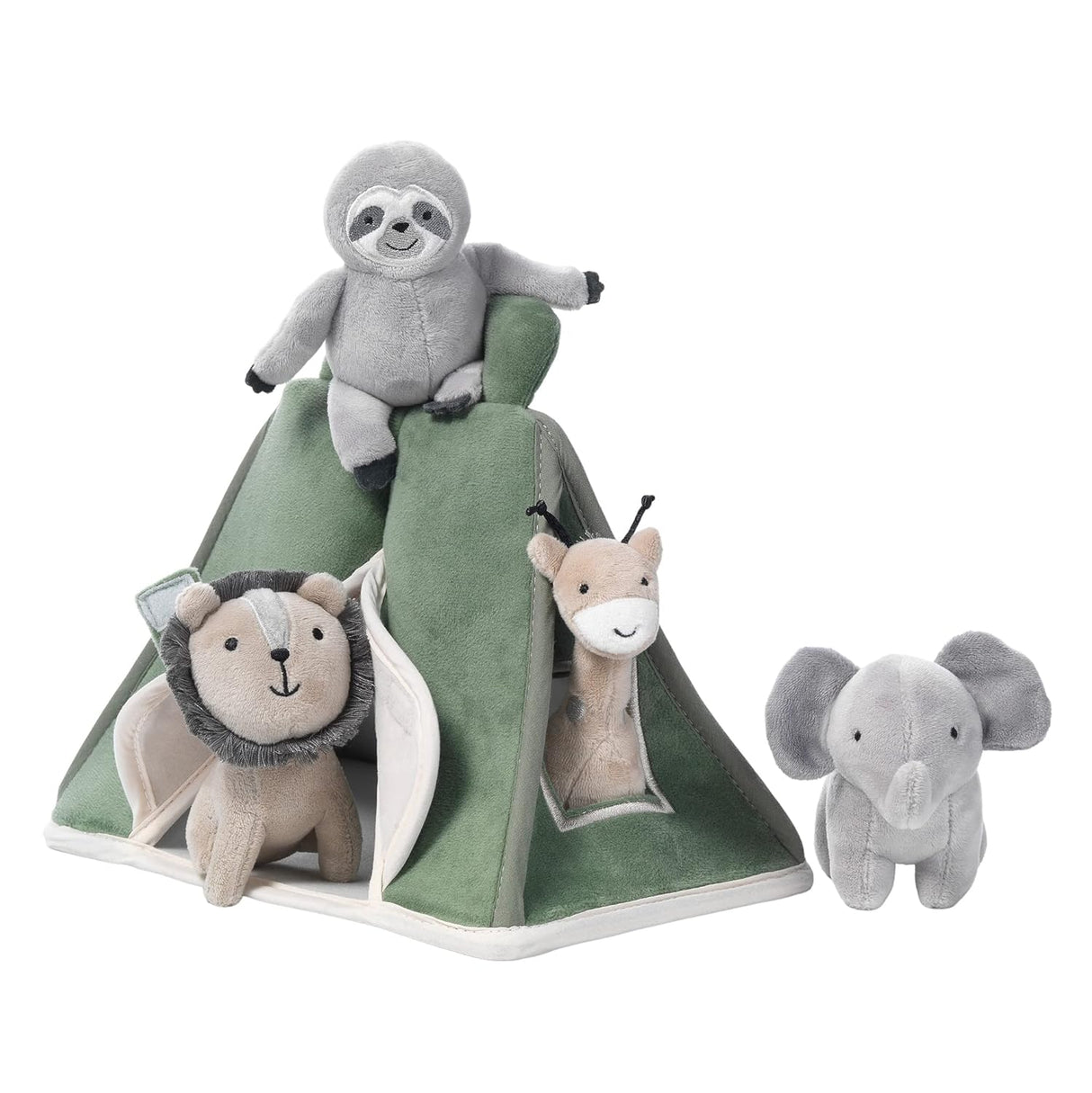 Lambs & Ivy Safari interactivo de la felpa/tienda verde de la selva con los juguetes de peluche