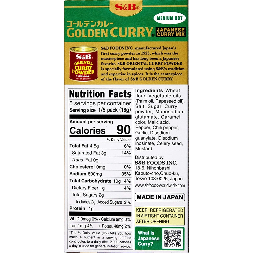 Mezcla de curry japonés de curry dorado, medio caliente