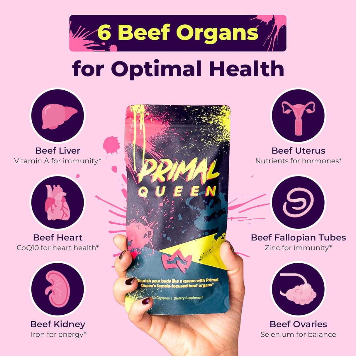 Suplemento de órganos de res para mujer, 100% pasto, equilibrar hormonas