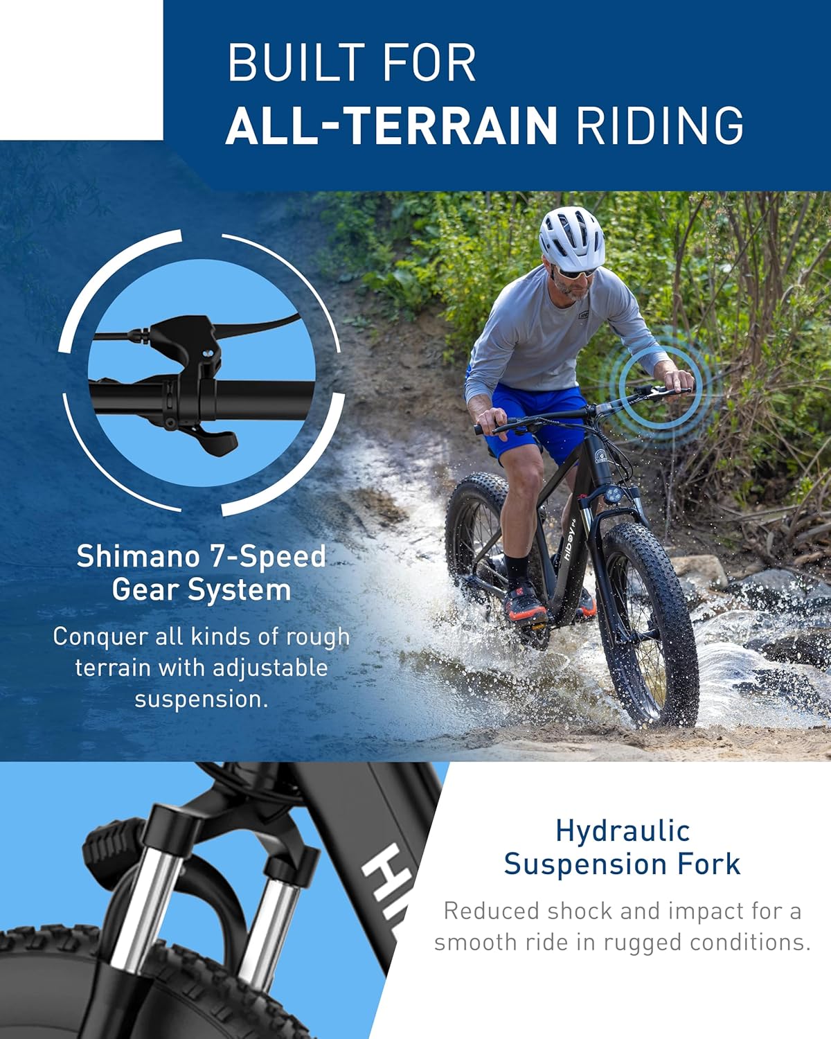 Bicicleta eléctrica Hiboy P6, 1000W, 62.1 millas, 26” fat tire