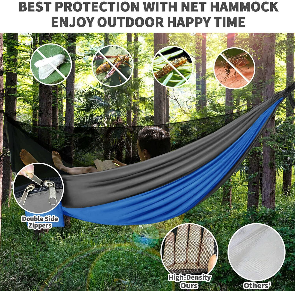 Hamaca Camping con Mosquitero y Lona, Portátil, Doble, Nylon