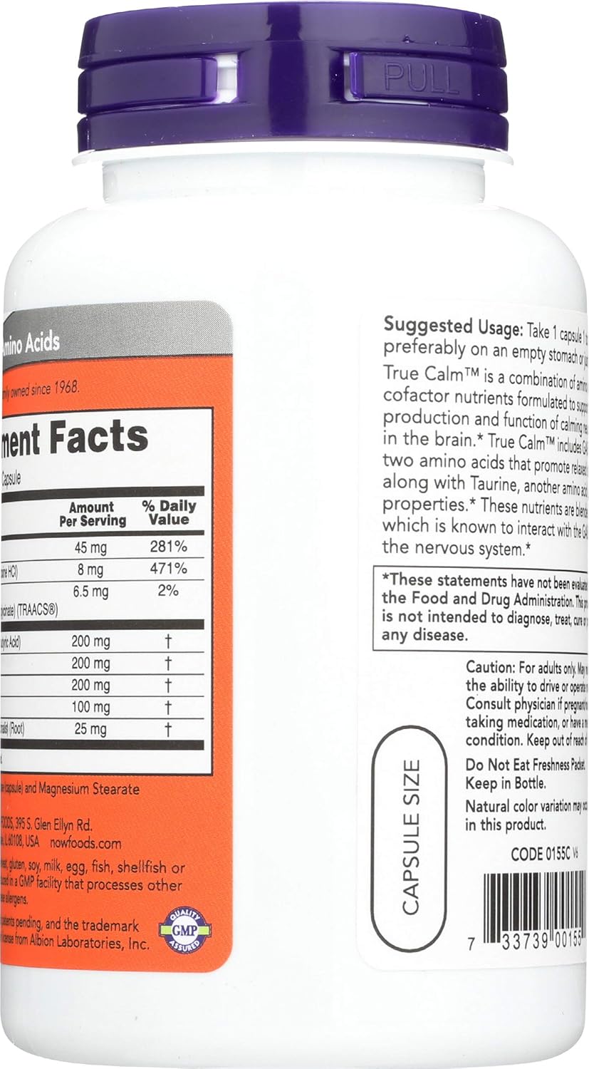 Suplemento Now Foods True Calm(tm) Amino Relaxer 90 cápsulas