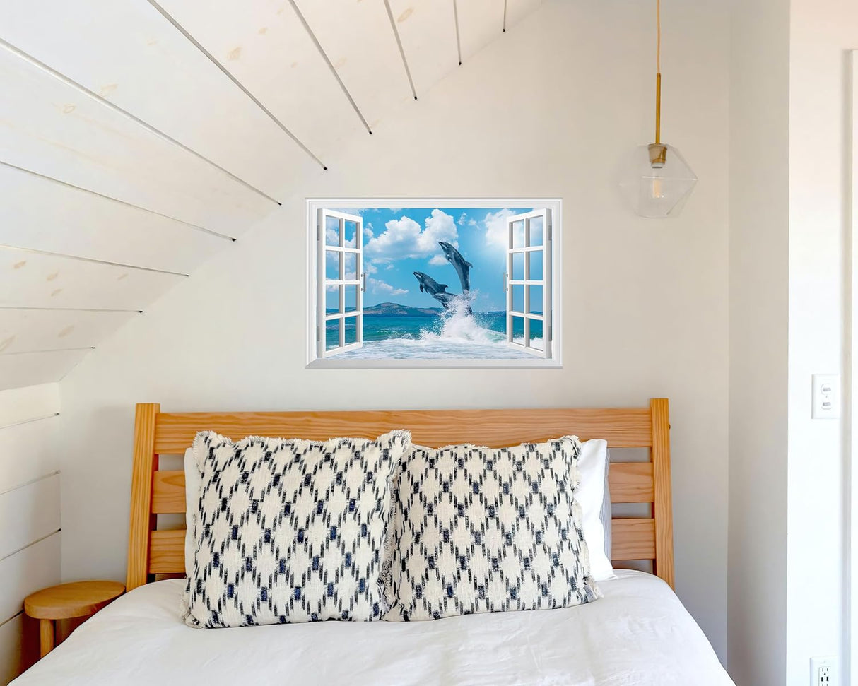 Adhesivo de pared falso para ventana, mural de delfines