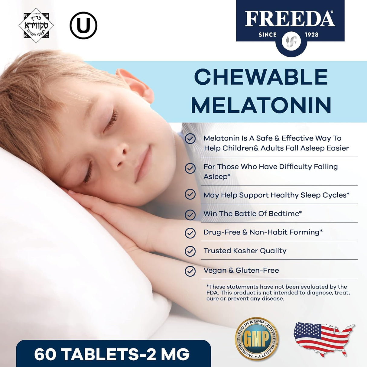 FREEDA Ayuda para dormir para adultos y niños Kosher 2 mg