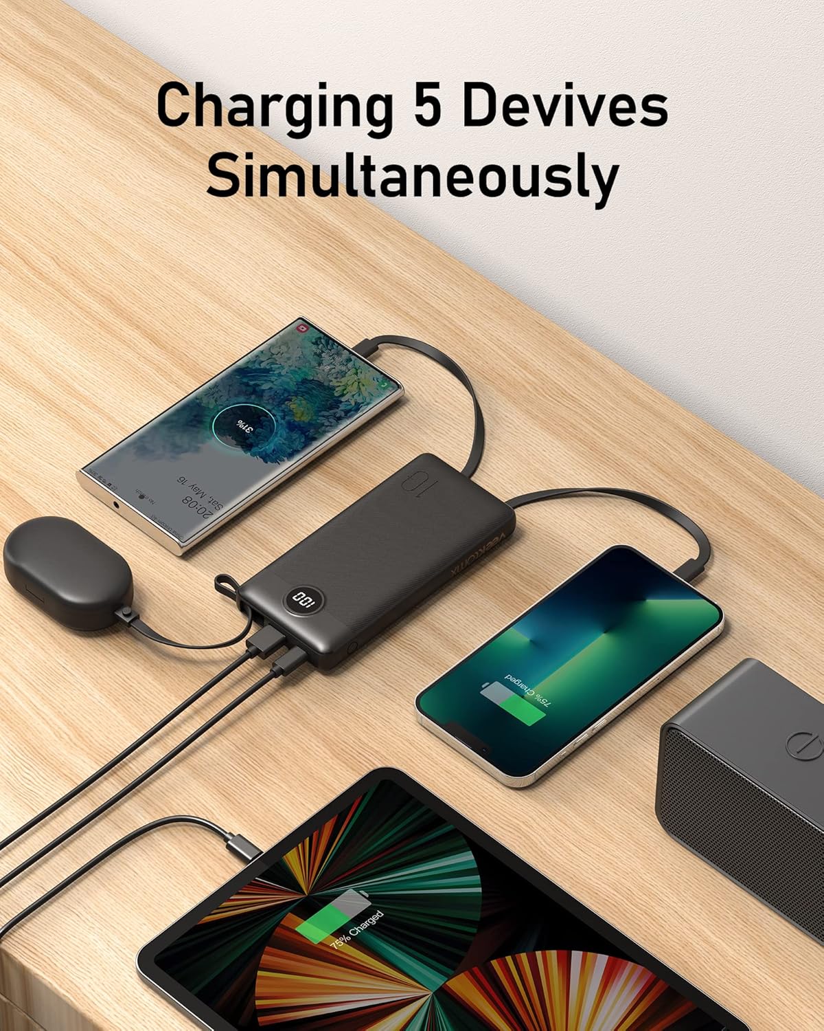 Cargador portátil con cables integrados de 10000 mAh